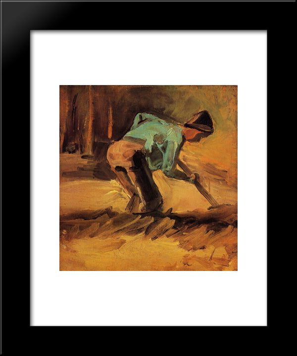 Man Stooping With Stick Or Spade 20x24 Black Modern Wood Framed Art Print Poster by Van Gogh, Vincent