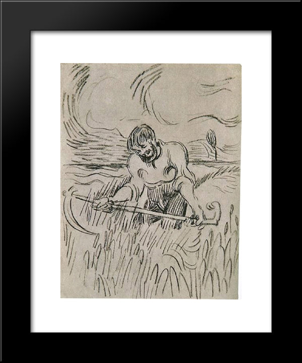 Man With Scythe In Wheat Field 20x24 Black Modern Wood Framed Art Print Poster by Van Gogh, Vincent