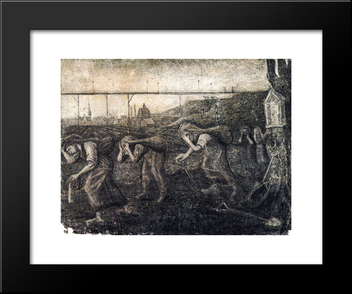 Miners Women Carrying Sacks (The Bearers Of The Burden) 20x24 Black Modern Wood Framed Art Print Poster by Van Gogh, Vincent