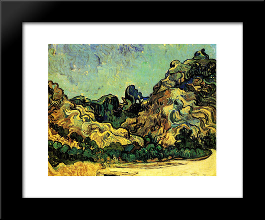 Mountains At Saint-Remy With Dark Cottage 20x24 Black Modern Wood Framed Art Print Poster by Van Gogh, Vincent