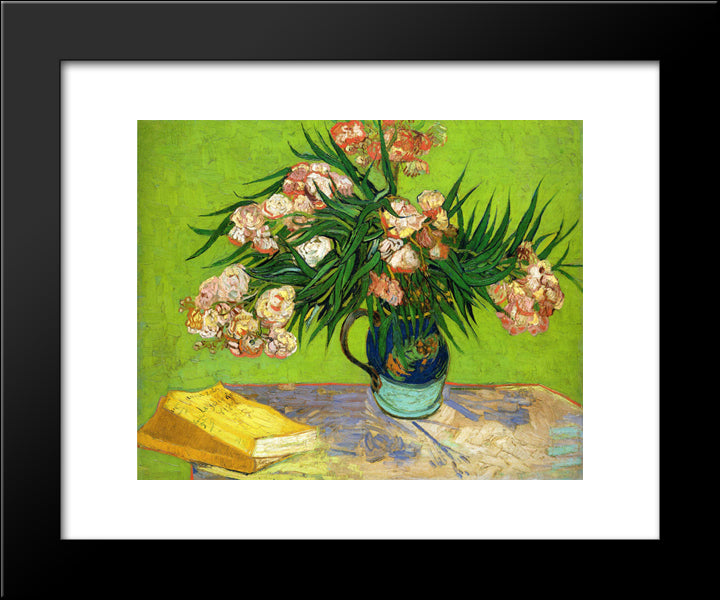 Oleanders And Books 20x24 Black Modern Wood Framed Art Print Poster by Van Gogh, Vincent