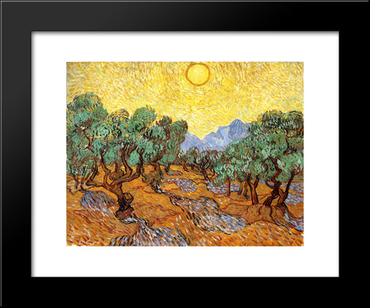 Olive Trees With Yellow Sky And Sun 20x24 Black Modern Wood Framed Art Print Poster by Van Gogh, Vincent