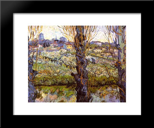 Orchard In Bloom With Poplars 20x24 Black Modern Wood Framed Art Print Poster by Van Gogh, Vincent