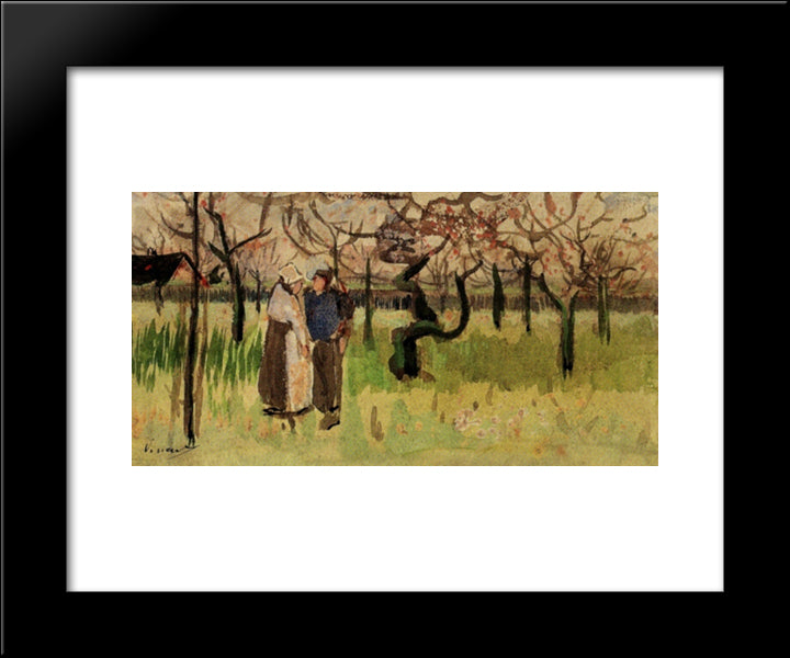 Orchard In Blossom With Two Figures Spring 20x24 Black Modern Wood Framed Art Print Poster by Van Gogh, Vincent