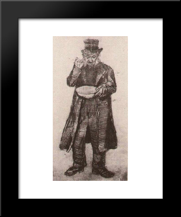 Orphan Man With Top Hat, Eating From A Plate 20x24 Black Modern Wood Framed Art Print Poster by Van Gogh, Vincent