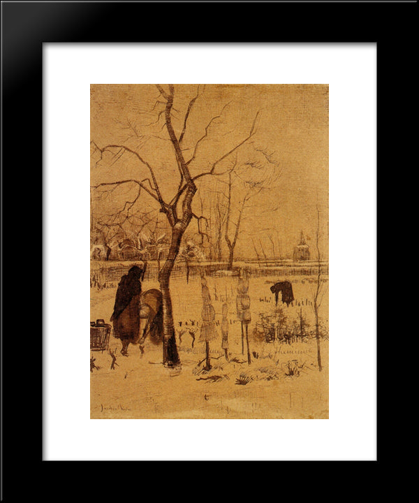 Parsonage Garden In The Snow With Three Figures 20x24 Black Modern Wood Framed Art Print Poster by Van Gogh, Vincent