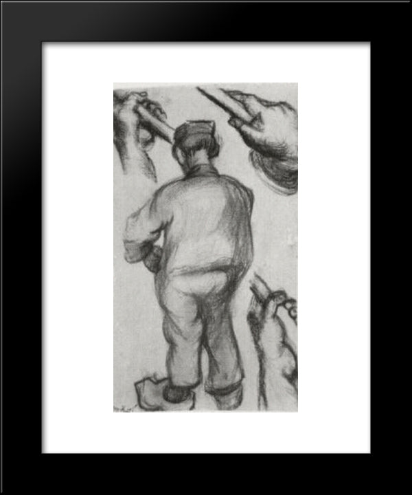 Peasant, Seen From The Back And Three Hands Holding A Stick 20x24 Black Modern Wood Framed Art Print Poster by Van Gogh, Vincent