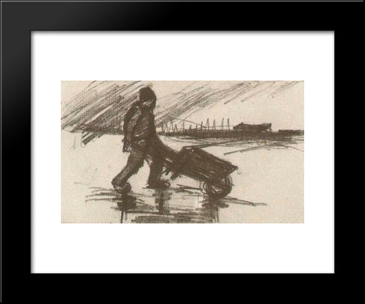 Peasant, Walking With A Wheelbarrow 20x24 Black Modern Wood Framed Art Print Poster by Van Gogh, Vincent
