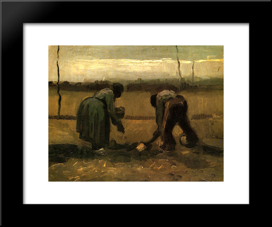 Peasant And Peasant Woman Planting Potatoes 20x24 Black Modern Wood Framed Art Print Poster by Van Gogh, Vincent