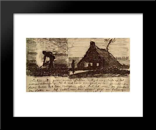 Peasant Burning Weeds, And Farmhouse At Night 20x24 Black Modern Wood Framed Art Print Poster by Van Gogh, Vincent