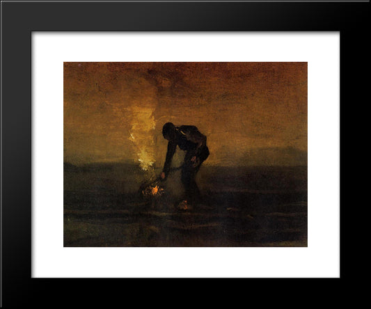 Peasant Burning Weeds 20x24 Black Modern Wood Framed Art Print Poster by Van Gogh, Vincent