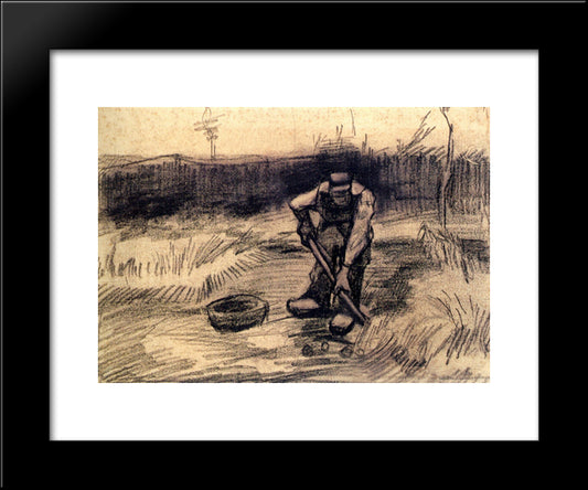 Peasant Lifting Potatoes 20x24 Black Modern Wood Framed Art Print Poster by Van Gogh, Vincent