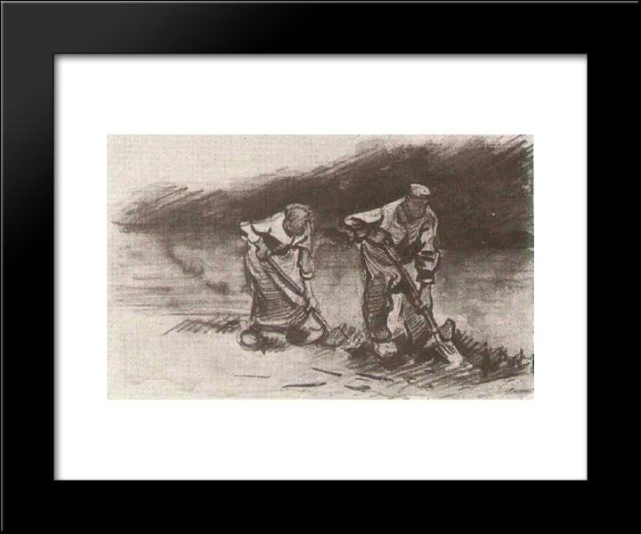 Peasant Man And Woman, Digging 20x24 Black Modern Wood Framed Art Print Poster by Van Gogh, Vincent