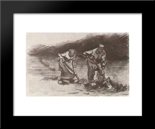 Peasant Man And Woman, Digging 20x24 Black Modern Wood Framed Art Print Poster by Van Gogh, Vincent