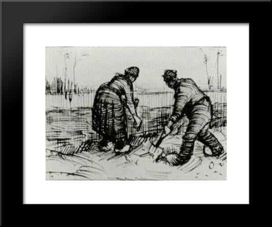 Peasant Man And Woman Planting Potatoes 20x24 Black Modern Wood Framed Art Print Poster by Van Gogh, Vincent