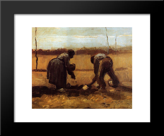 Peasant Man And Woman Planting Potatoes 20x24 Black Modern Wood Framed Art Print Poster by Van Gogh, Vincent