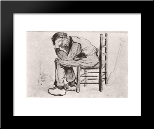 Peasant Sitting By The Fireplace (Worn Out) 20x24 Black Modern Wood Framed Art Print Poster by Van Gogh, Vincent