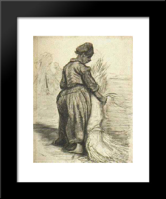 Peasant Woman, Binding A Sheaf Of Grain 20x24 Black Modern Wood Framed Art Print Poster by Van Gogh, Vincent