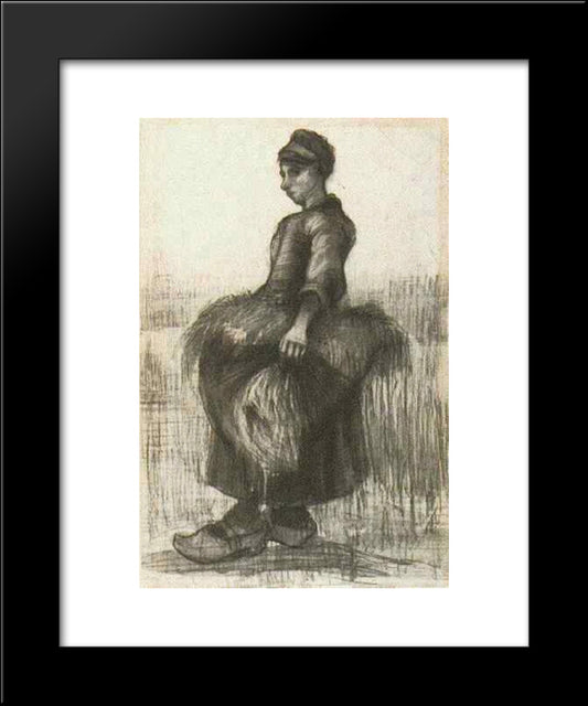 Peasant Woman, Carrying Wheat In Her Apron 20x24 Black Modern Wood Framed Art Print Poster by Van Gogh, Vincent