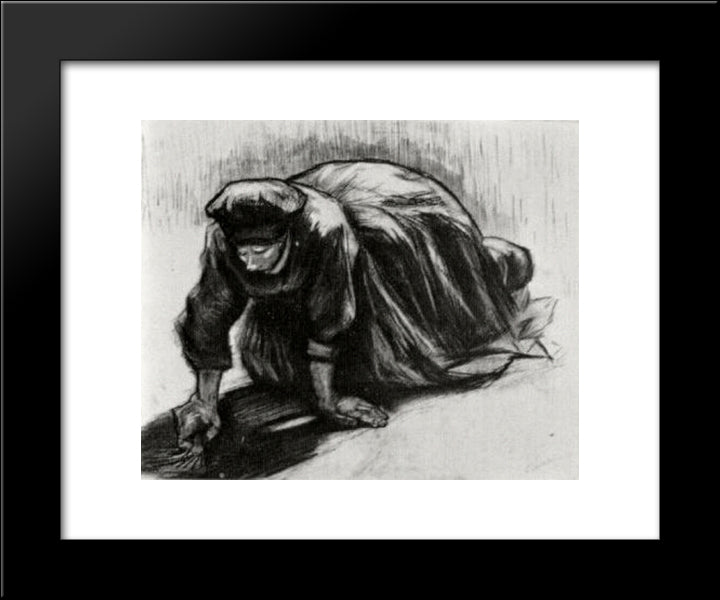 Peasant Woman, Kneeling, Possibly Digging Up Carrots 20x24 Black Modern Wood Framed Art Print Poster by Van Gogh, Vincent