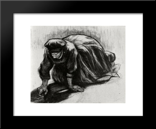 Peasant Woman, Kneeling, Possibly Digging Up Carrots 20x24 Black Modern Wood Framed Art Print Poster by Van Gogh, Vincent