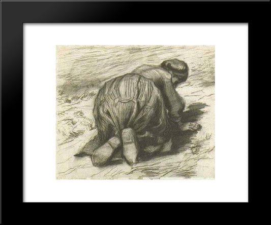 Peasant Woman, Kneeling, Seen From The Back 20x24 Black Modern Wood Framed Art Print Poster by Van Gogh, Vincent