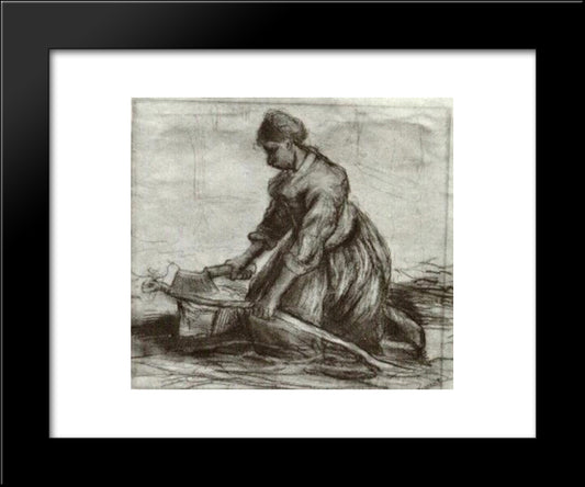 Peasant Woman, Kneeling With Chopper 20x24 Black Modern Wood Framed Art Print Poster by Van Gogh, Vincent