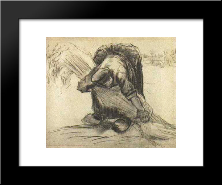 Peasant Woman, Picking Up A Sheaf Of Grain 20x24 Black Modern Wood Framed Art Print Poster by Van Gogh, Vincent