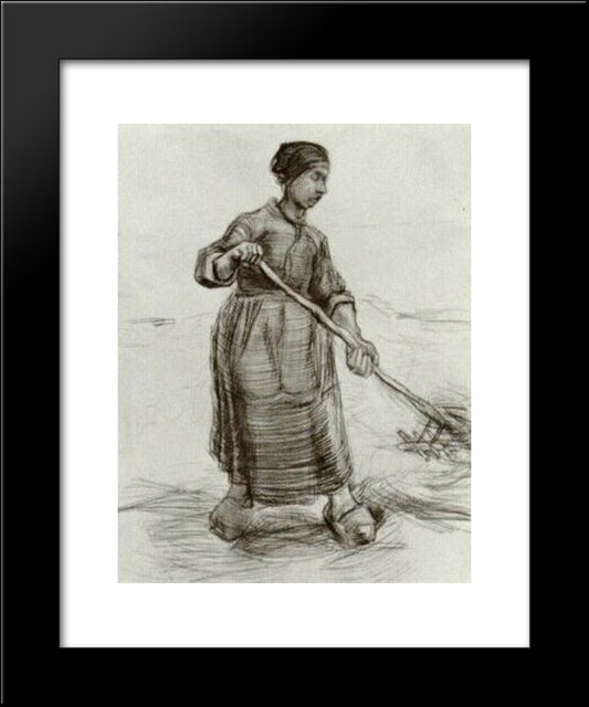 Peasant Woman, Pitching Wheat Or Hay 20x24 Black Modern Wood Framed Art Print Poster by Van Gogh, Vincent