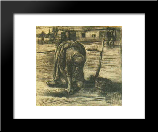 Peasant Woman, Planting Potatoes 20x24 Black Modern Wood Framed Art Print Poster by Van Gogh, Vincent