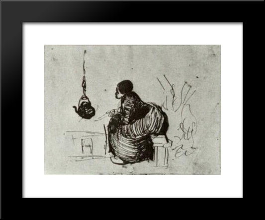 Peasant Woman, Sitting By The Fire 20x24 Black Modern Wood Framed Art Print Poster by Van Gogh, Vincent