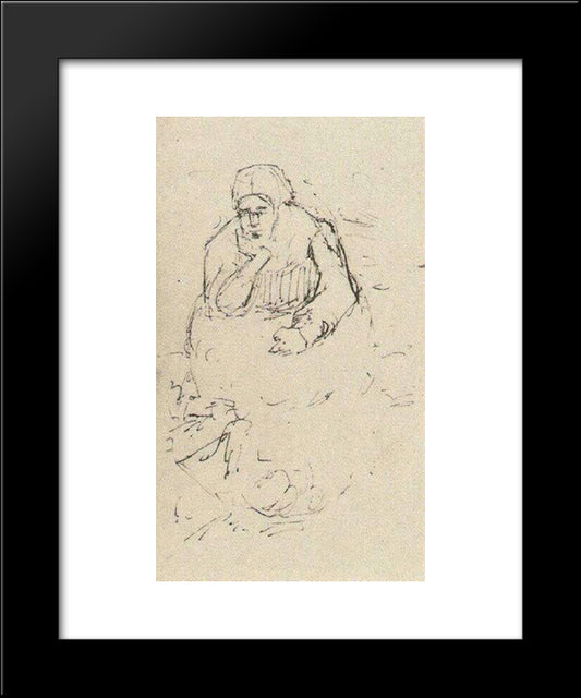 Peasant Woman, Sitting With Chin In Hand 20x24 Black Modern Wood Framed Art Print Poster by Van Gogh, Vincent