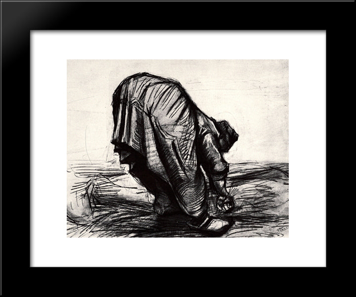 Peasant Woman, Stooping, Seen From The Back 20x24 Black Modern Wood Framed Art Print Poster by Van Gogh, Vincent