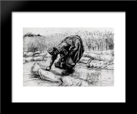 Peasant Woman, Stooping Between Sheaves Of Grain 20x24 Black Modern Wood Framed Art Print Poster by Van Gogh, Vincent