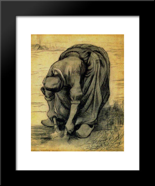 Peasant Woman, Stooping With A Spade, Digging Up Carrots 20x24 Black Modern Wood Framed Art Print Poster by Van Gogh, Vincent