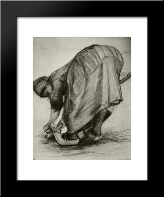 Peasant Woman, Stooping With Spade, Possibly Digging Up Carrots 20x24 Black Modern Wood Framed Art Print Poster by Van Gogh, Vincent