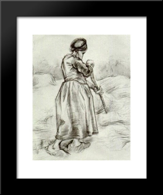 Peasant Woman, Tossing Hay, Seen From The Back 20x24 Black Modern Wood Framed Art Print Poster by Van Gogh, Vincent