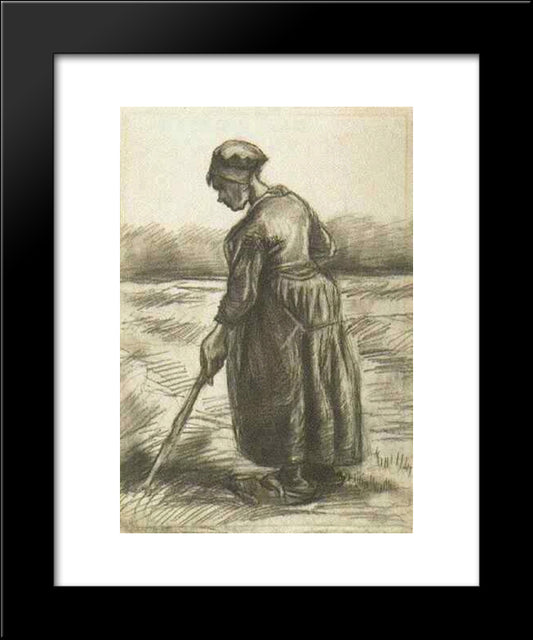 Peasant Woman, Working With A Long Stick 20x24 Black Modern Wood Framed Art Print Poster by Van Gogh, Vincent