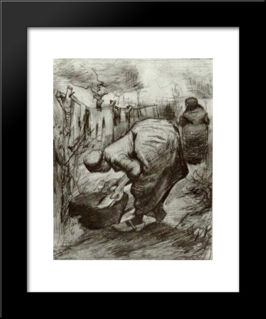 Peasant Woman At The Washtub And Peasant Woman Hanging Up The Laundry 20x24 Black Modern Wood Framed Art Print Poster by Van Gogh, Vincent