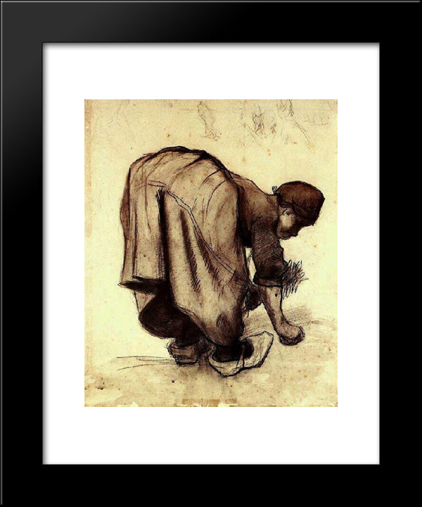 Peasant Woman Bending Over 20x24 Black Modern Wood Framed Art Print Poster by Van Gogh, Vincent