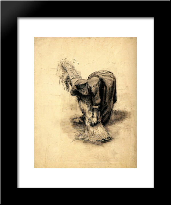 Peasant Woman Binding Sheaves 20x24 Black Modern Wood Framed Art Print Poster by Van Gogh, Vincent