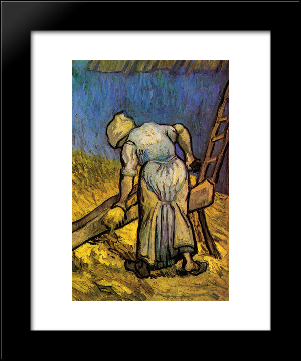 Peasant Woman Cutting Straw After Millet 20x24 Black Modern Wood Framed Art Print Poster by Van Gogh, Vincent