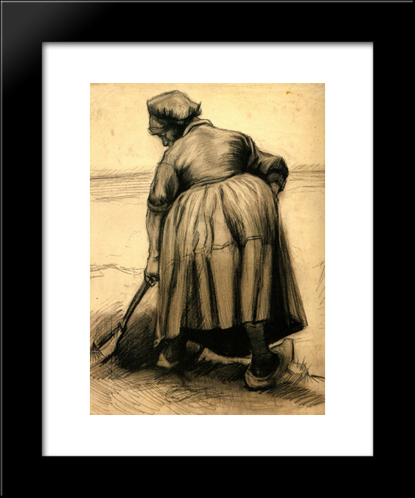 Peasant Woman Digging 20x24 Black Modern Wood Framed Art Print Poster by Van Gogh, Vincent