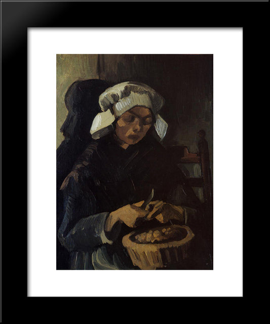 Peasant Woman Peeling Potatoes 20x24 Black Modern Wood Framed Art Print Poster by Van Gogh, Vincent