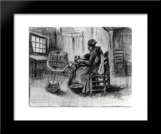 Peasant Woman Reeling Yarn 20x24 Black Modern Wood Framed Art Print Poster by Van Gogh, Vincent