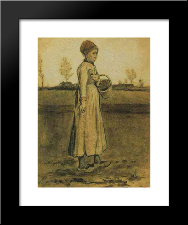 Peasant Woman Sowing With A Basket 20x24 Black Modern Wood Framed Art Print Poster by Van Gogh, Vincent