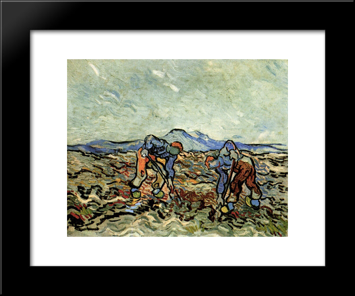 Peasants Lifting Potatoes 20x24 Black Modern Wood Framed Art Print Poster by Van Gogh, Vincent