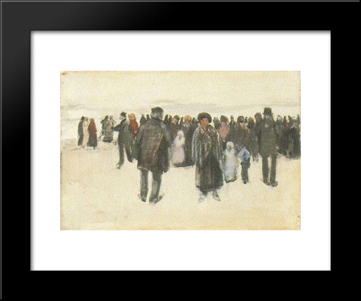 People Strolling On The Beach 20x24 Black Modern Wood Framed Art Print Poster by Van Gogh, Vincent