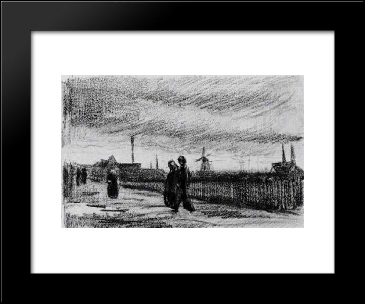 People Walking In Eindhoven 20x24 Black Modern Wood Framed Art Print Poster by Van Gogh, Vincent