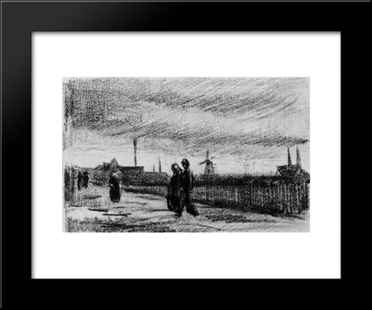 People Walking In Eindhoven 20x24 Black Modern Wood Framed Art Print Poster by Van Gogh, Vincent